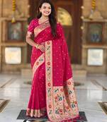 pink art silk woven saree with blouse