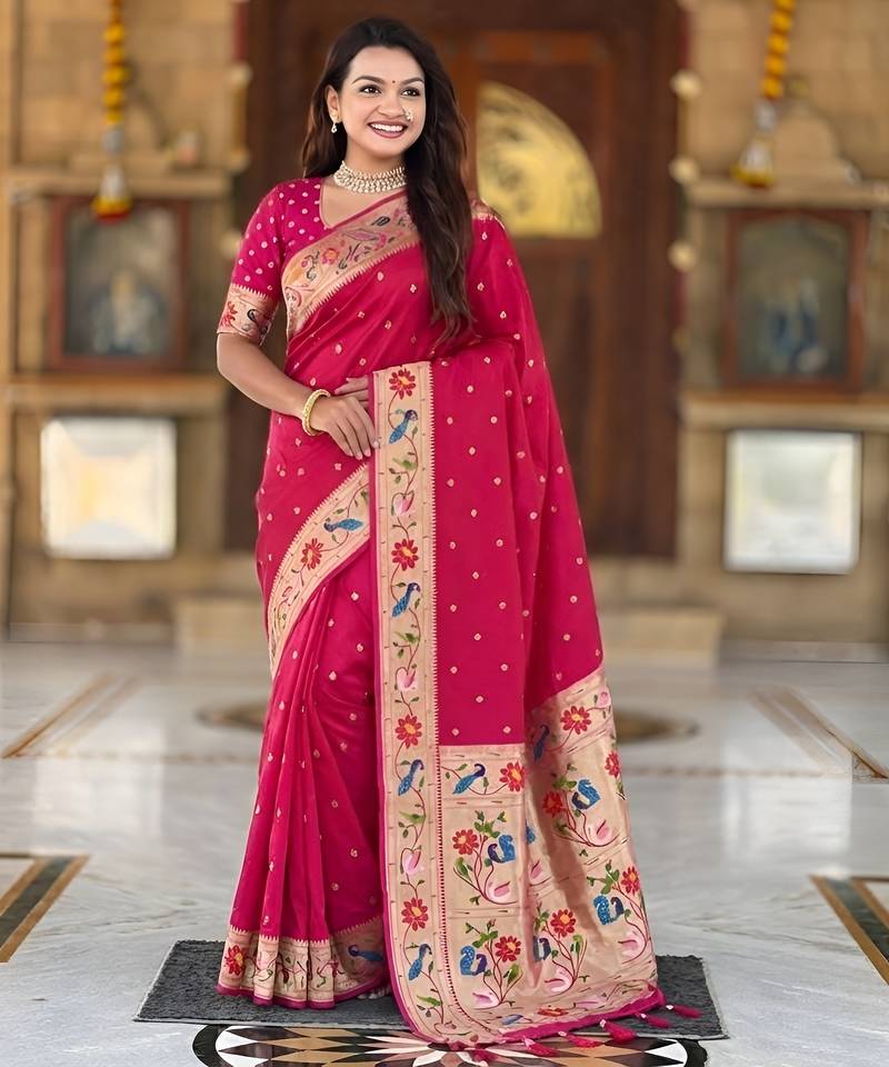 pink art silk woven saree with blouse