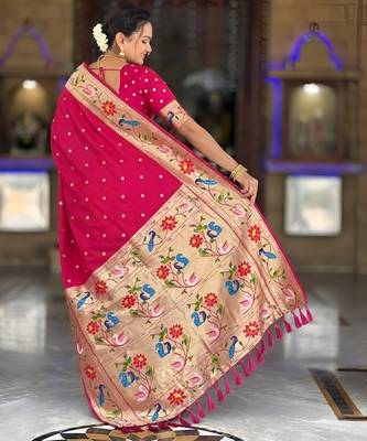 pink art silk woven saree with blouse 3