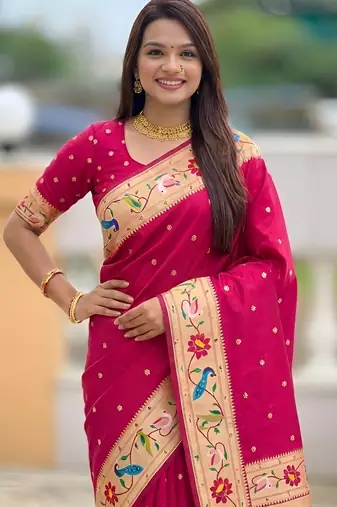 pink art silk woven saree with blouse