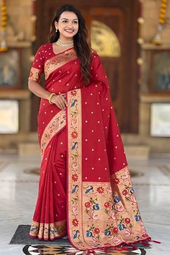 red art silk woven saree with blouse