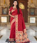 red art silk woven saree with blouse