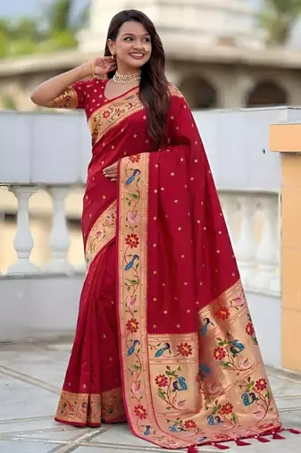 red art silk woven saree with blouse
