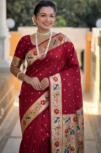 red art silk woven saree with blouse