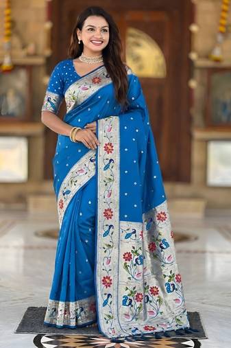 sky blue art silk woven saree with blouse