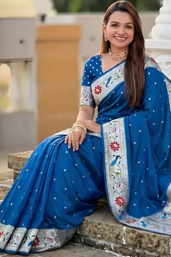 sky blue art silk woven saree with blouse