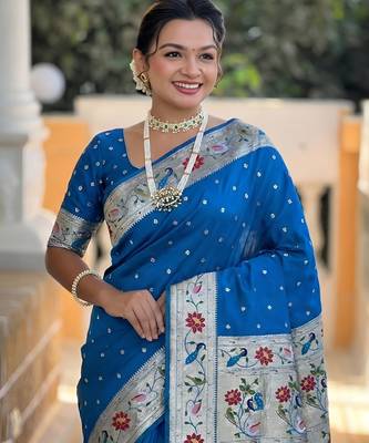 sky blue art silk woven saree with blouse 5