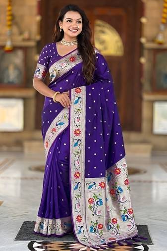 violet art silk woven saree with blouse