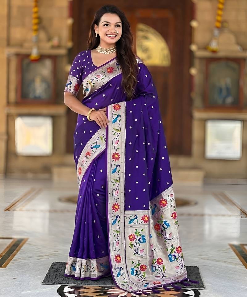 violet art silk woven saree with blouse