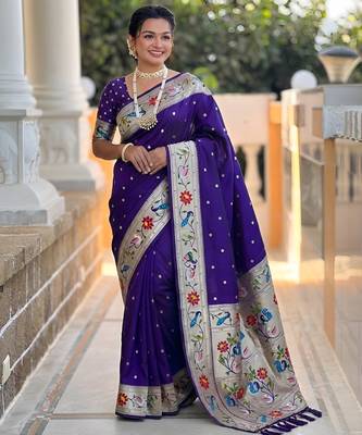 violet art silk woven saree with blouse 2