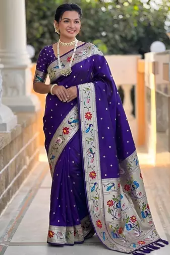 violet art silk woven saree with blouse