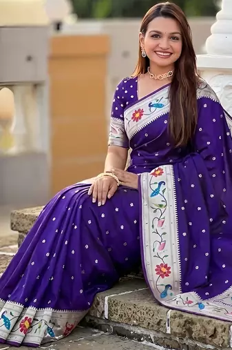 violet art silk woven saree with blouse