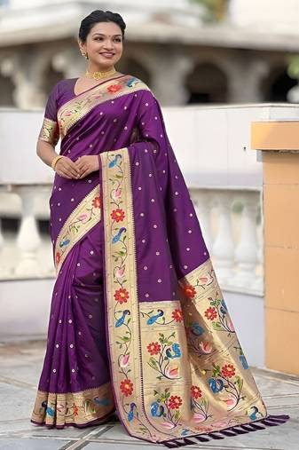 wine art silk woven saree with blouse