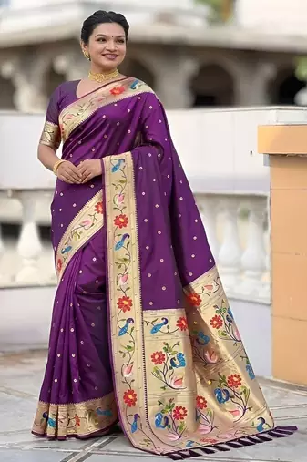 wine art silk woven saree with blouse