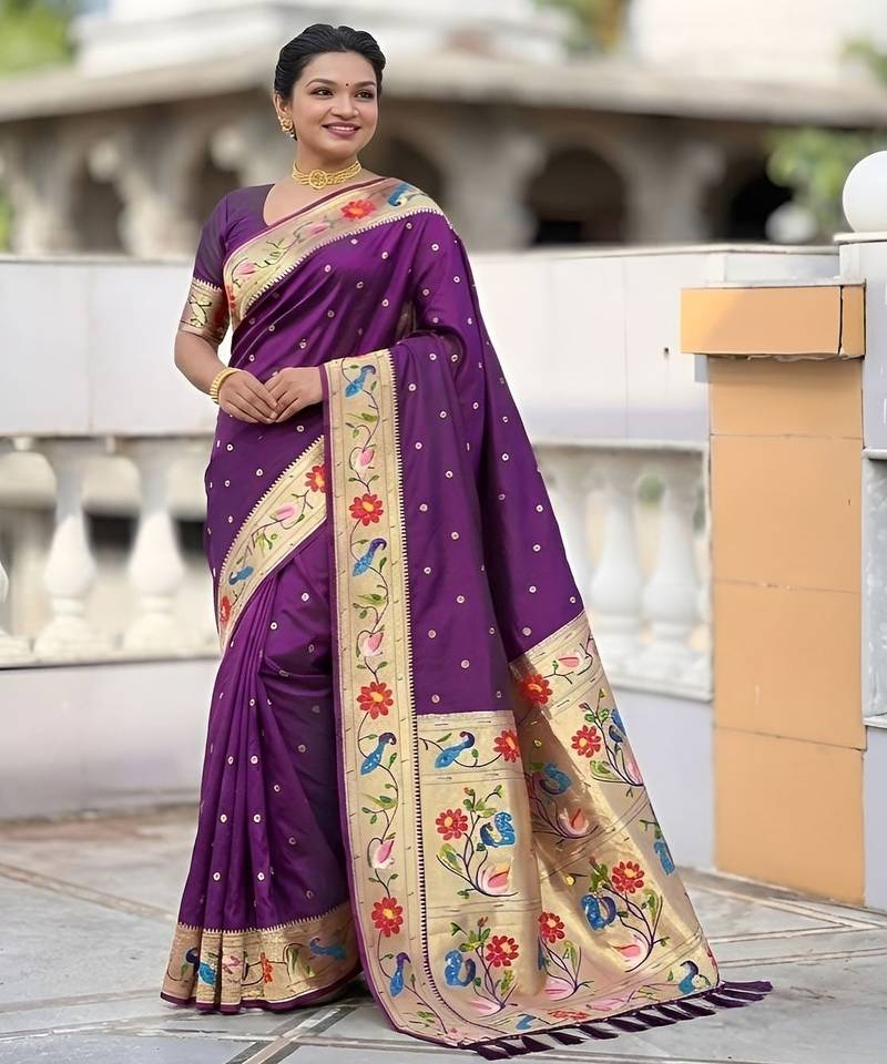 wine art silk woven saree with blouse