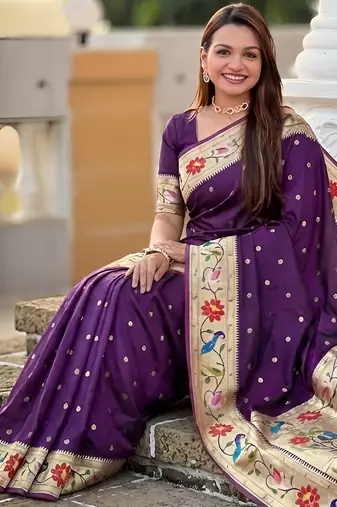 wine art silk woven saree with blouse