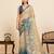 blue linen printed saree with blouse