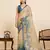 blue linen printed saree with blouse