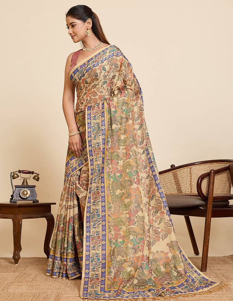 maroon linen printed saree with blouse