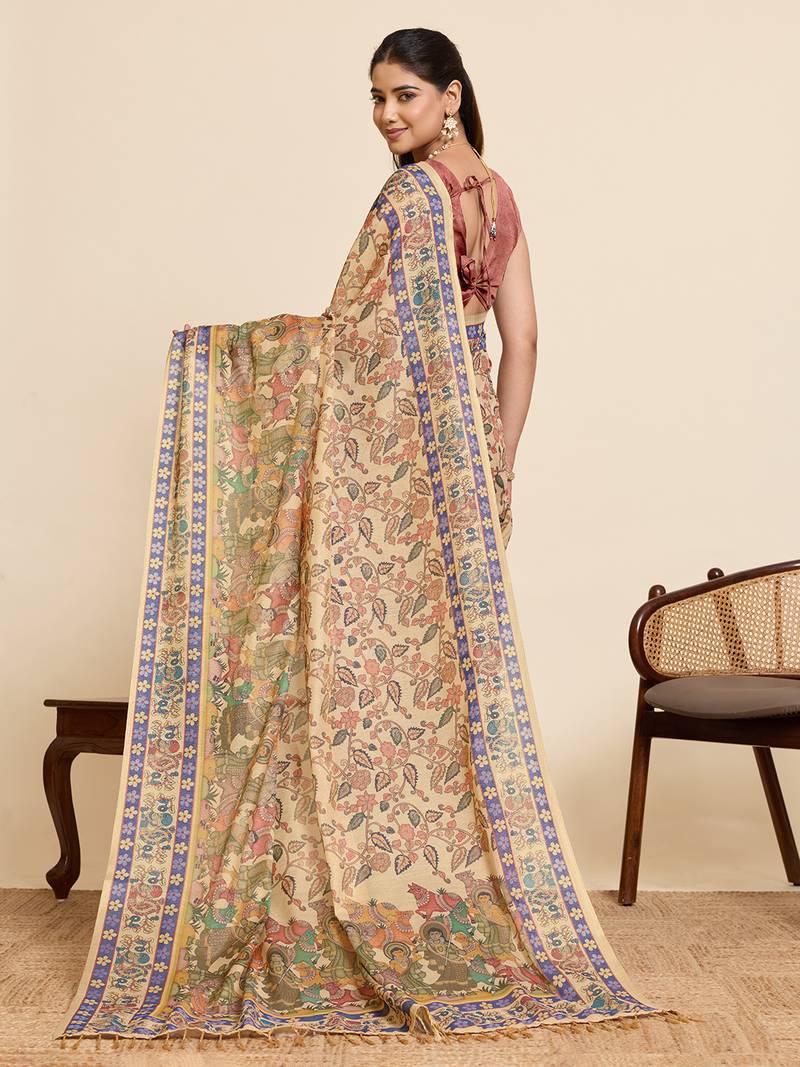 maroon linen printed saree with blouse