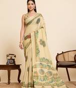 parrot green linen printed saree with blouse