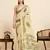 parrot green linen printed saree with blouse