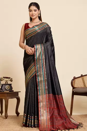 black art silk woven saree with blouse