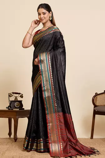black art silk woven saree with blouse