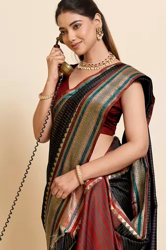 black art silk woven saree with blouse