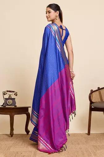 blue art silk woven saree with blouse