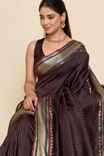 coffee art silk woven saree with blouse