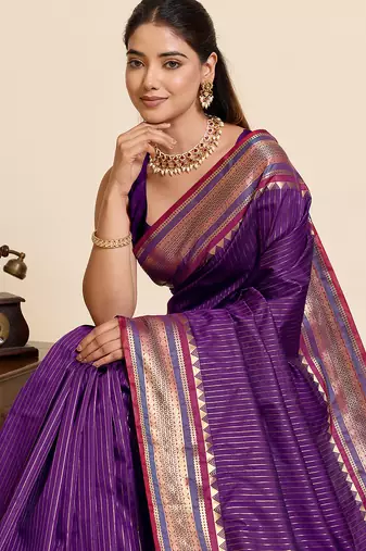 purple art silk woven saree with blouse