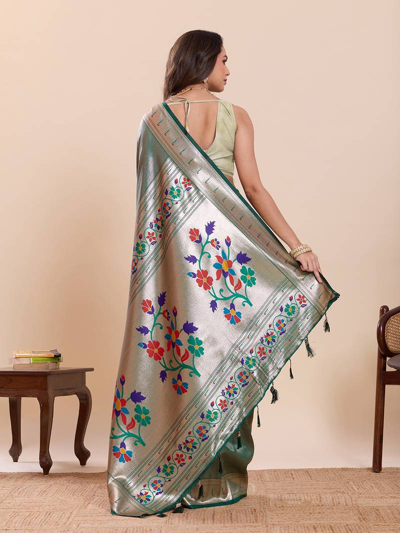 green art silk woven saree with blouse