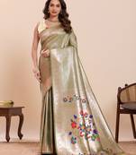 olive art silk woven saree with blouse