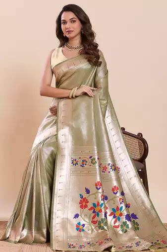 olive art silk woven saree with blouse
