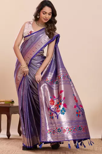 violet art silk woven saree with blouse