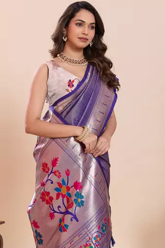 violet art silk woven saree with blouse