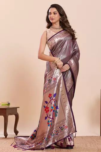wine art silk woven saree with blouse