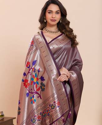 wine art silk woven saree with blouse 5