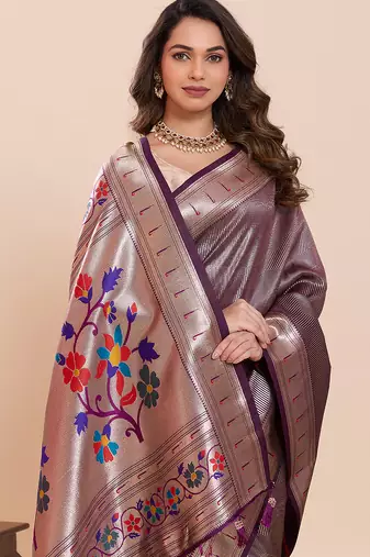 wine art silk woven saree with blouse