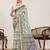 parrot green linen printed saree with blouse