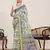 parrot green linen printed saree with blouse