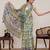 parrot green linen printed saree with blouse