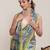 parrot green linen printed saree with blouse