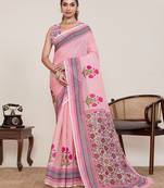 pink linen printed saree with blouse