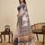 beige linen printed saree with blouse