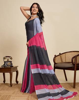 black linen printed saree with blouse 2