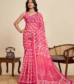pink linen printed saree with blouse