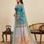 turquoise linen printed saree with blouse