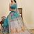 turquoise linen printed saree with blouse